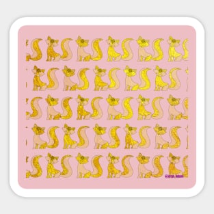 fox foxy foxes ecopop kawaii dogs in pink pattern art Sticker